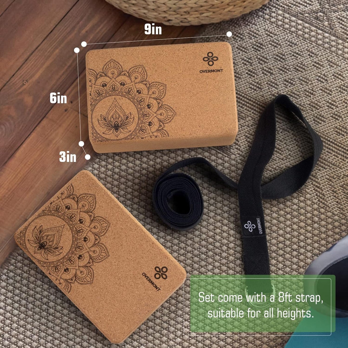 2 Cork Yoga Blocks +Yoga Strap