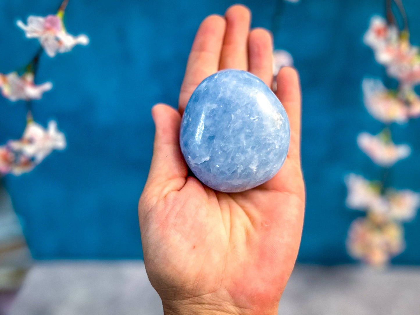 BLUE CALCITE Palm Stones, Ethically Sourced Crystals: 75-99 grams