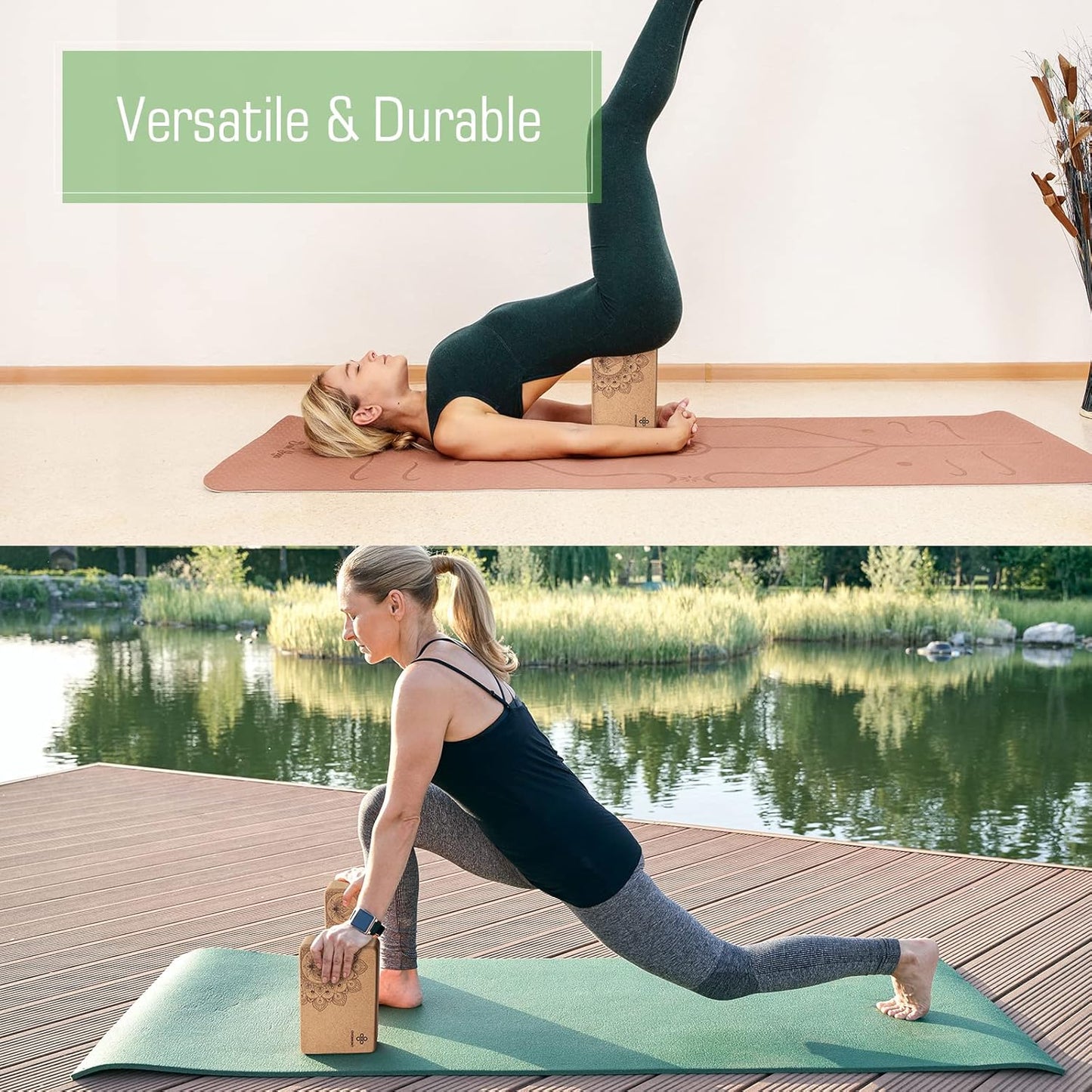 2 Cork Yoga Blocks +Yoga Strap