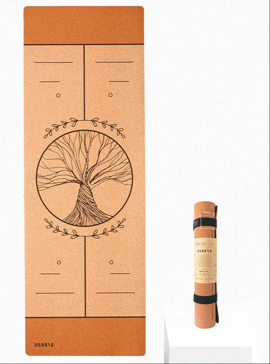 Extra-Thick Tree of Life Alignment Cork Yoga Mat by (6mm)