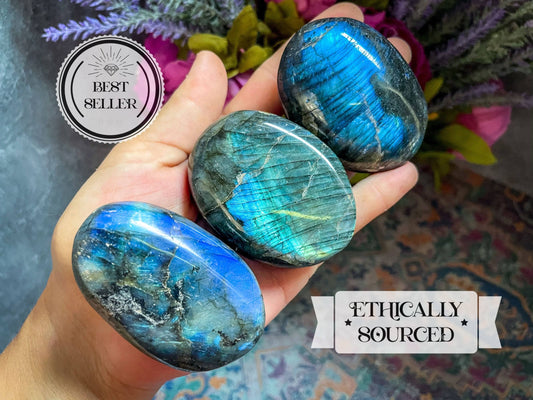 Ethically Sourced Labradorite palm Stone for TRANSFORMATION: 25-39G