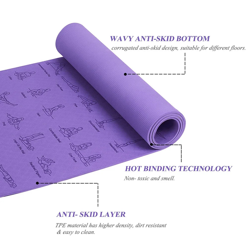 TPE Yoga Mat 183Cm*61Cm Anti-Skid Sports Fitness Mat for Exercise Yoga and Pilates Gymnastics Mat Fitness Equipment