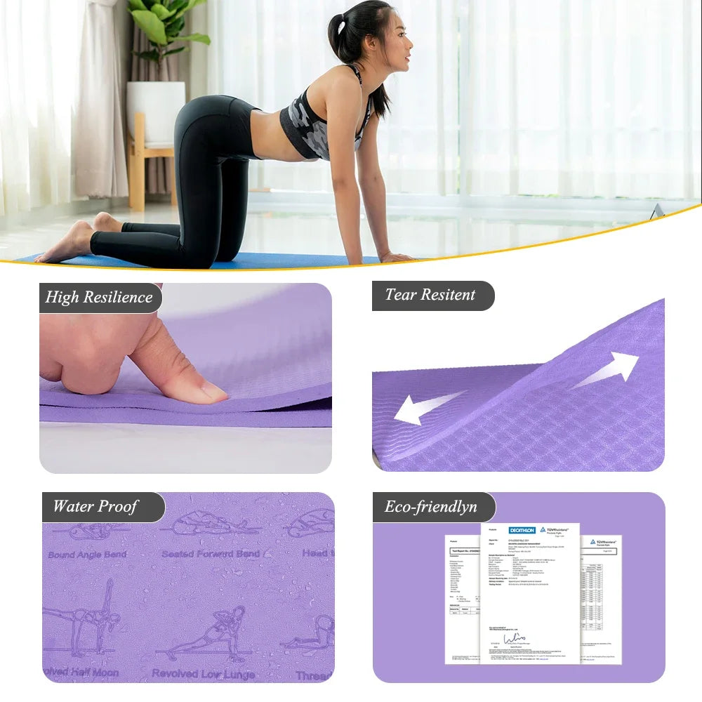 TPE Yoga Mat 183Cm*61Cm Anti-Skid Sports Fitness Mat for Exercise Yoga and Pilates Gymnastics Mat Fitness Equipment