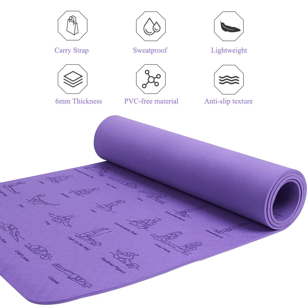 TPE Yoga Mat 183Cm*61Cm Anti-Skid Sports Fitness Mat for Exercise Yoga and Pilates Gymnastics Mat Fitness Equipment