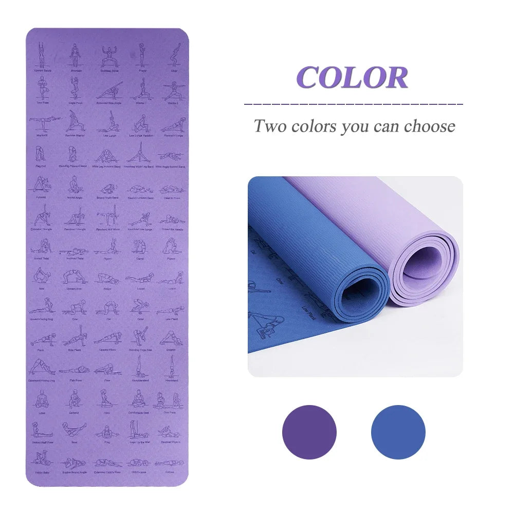 TPE Yoga Mat 183Cm*61Cm Anti-Skid Sports Fitness Mat for Exercise Yoga and Pilates Gymnastics Mat Fitness Equipment