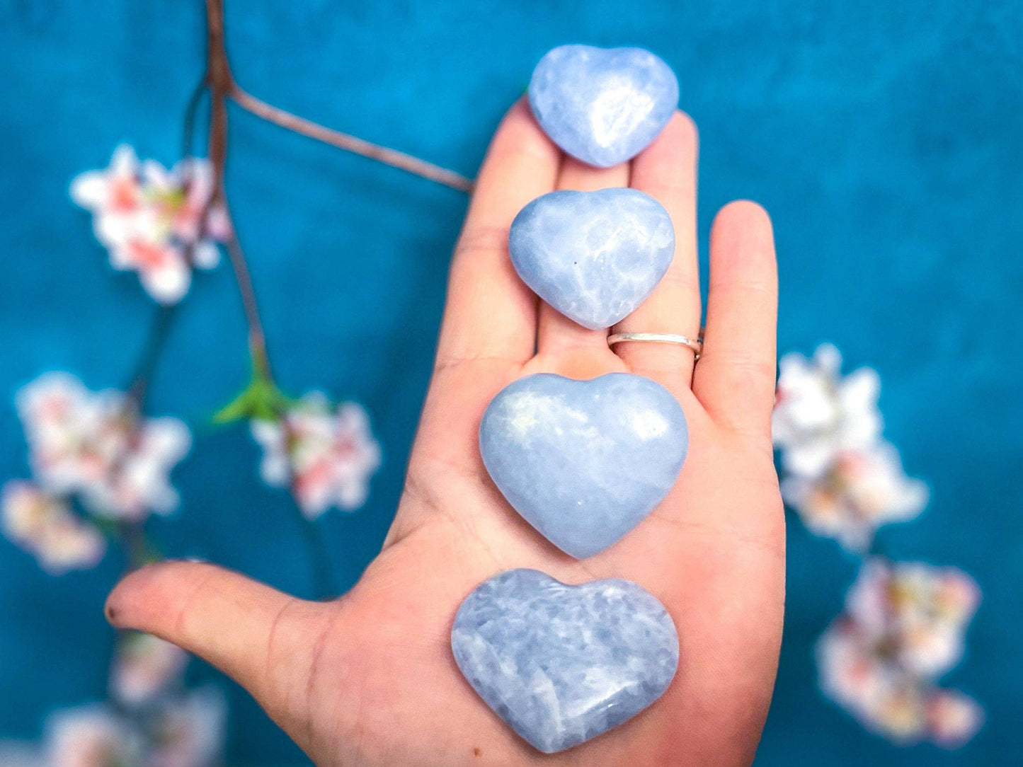 Small BLUE CALCITE crystal hearts: 3-4 CM