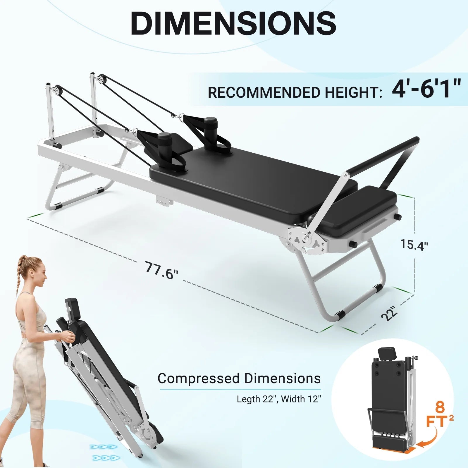 Foldable Pilates Equipment for Home Workouts,Balanced Body Pilates Reformer Machine for Home and Gym, Pilates Exercise Equipment with Jump Board, Additional 4 Springs