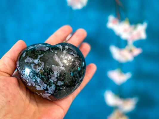 Ethically Sourced INDIGO GABBRO crystal heart: 300-349 grams