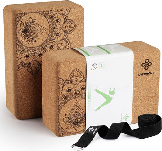 2 Cork Yoga Blocks +Yoga Strap