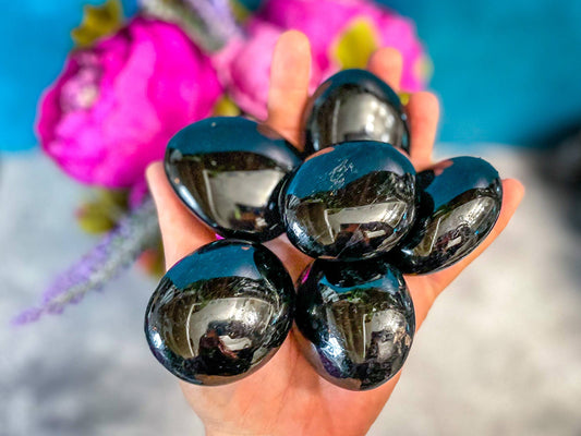 Ethically sourced Black Tourmaline Palmstone: 71-99g