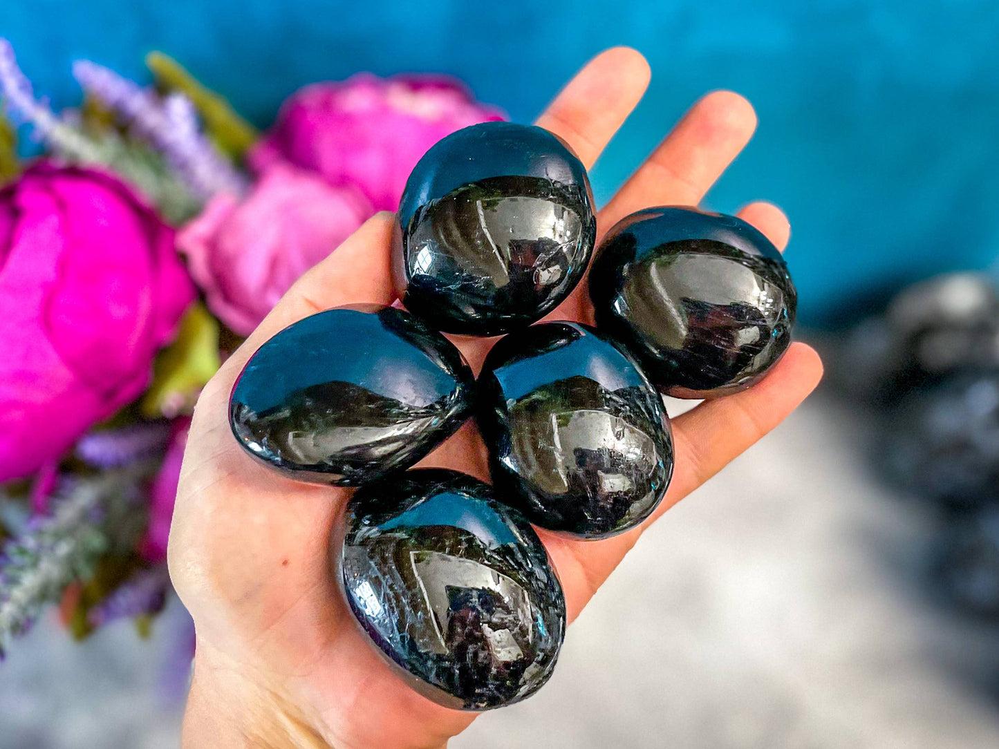 Ethically sourced Black Tourmaline Palmstone: 71-99g