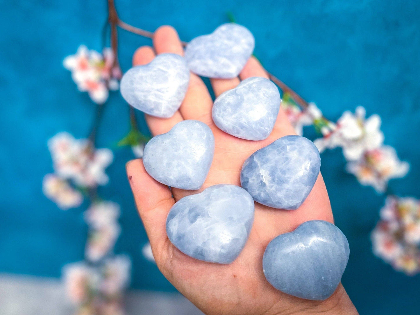 Small BLUE CALCITE crystal hearts: 3-4 CM