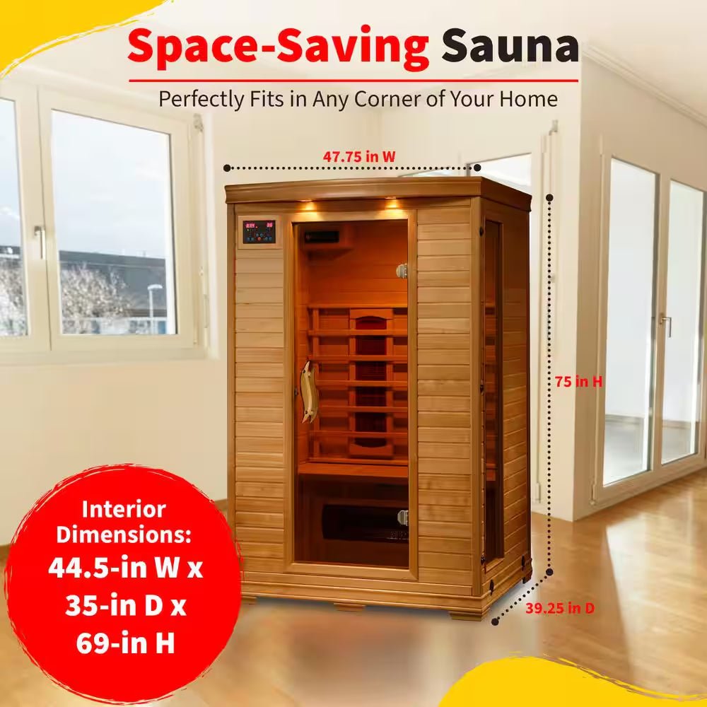 2-Person Hemlock Infrared Sauna with 5 Ceramic Heaters